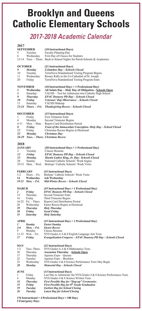 Brooklyn and queens academic calendar 2017-18