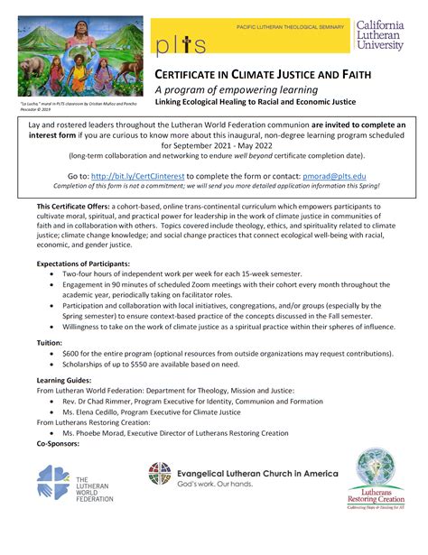 New Certificate In Climate Justice And Faith Elca World Hunger