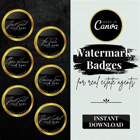 Black And Gold Watermarks And Badges For Real Estate Agents Etsy