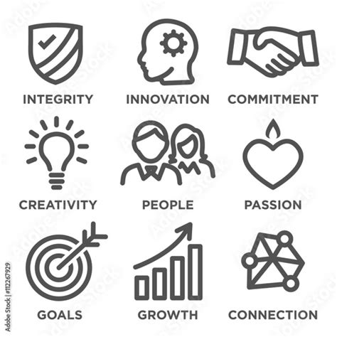 Company Core Values Outline Icons For Websites Or Infographics Black