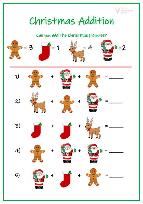 Christmas Addition Worksheet Early Education Zone