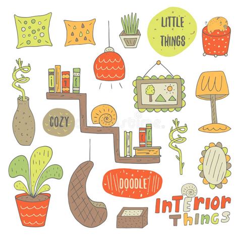 Cute Hand Drawn Doodle Objects For Interior Design Stock Vector