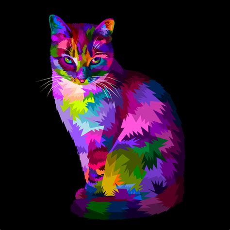 Colorful Cool Cat Sitting Looking Cat Art Cat Painting Cat Colors