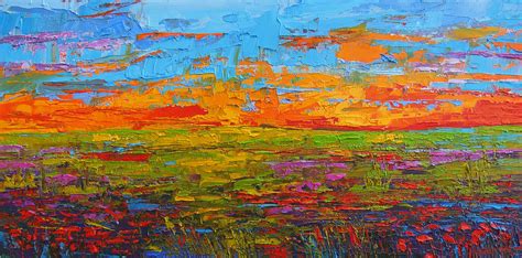 Wildflower Field At Sunset Modern Impressionist Oil Palette Knife