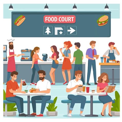 Premium Vector Cafeteria Food Court For Buy And Eat Food Together