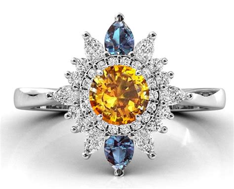 Unique Orange Sapphire Engagement Ring Vintage Orange Sapphire Etsy