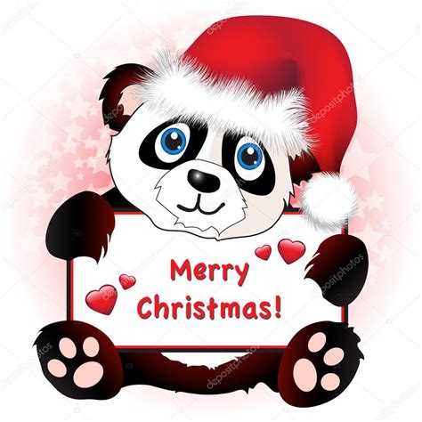 Christmas Panda With Heart Banner — Stock Vector © Rixipix 11309597