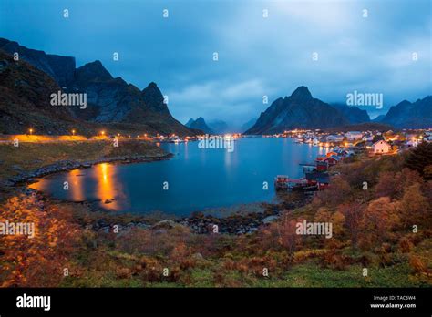 Norway Lofoten Islands Coastal Village At Dusk Stock Photo Alamy