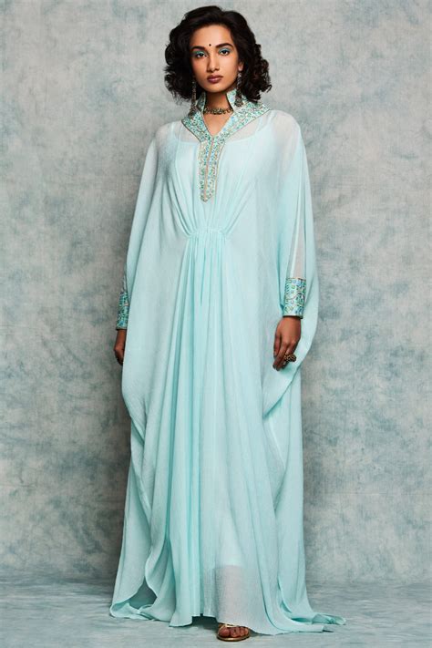 Buy Nadima Saqib Blue Viscose Cotton Embroidered Kaftan Online Aza Fashions