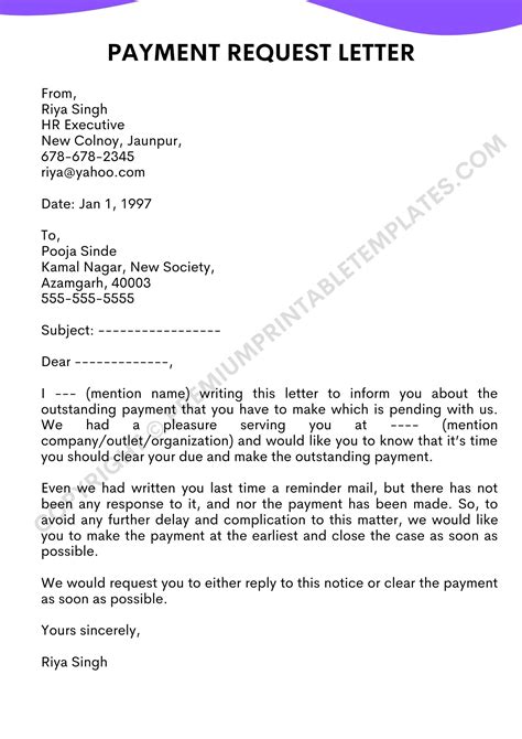 Payment Request Letter Printable Template In Word And Pdf Pack Of 5