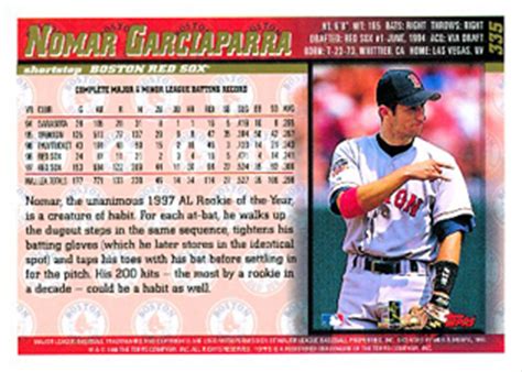 Look at the back for the copyright date, or the last year of stats. Topps Baseball Card Backs Image Gallery and History