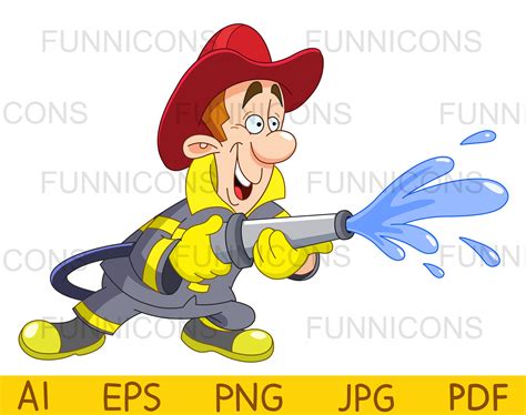 Clipart Cartoon Of A Happy Fireman Firefighter Using A Fire Etsy