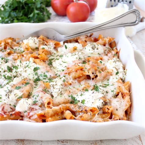 Three Cheese Baked Ziti With Ricotta Mozzarella And Parmesan Is An
