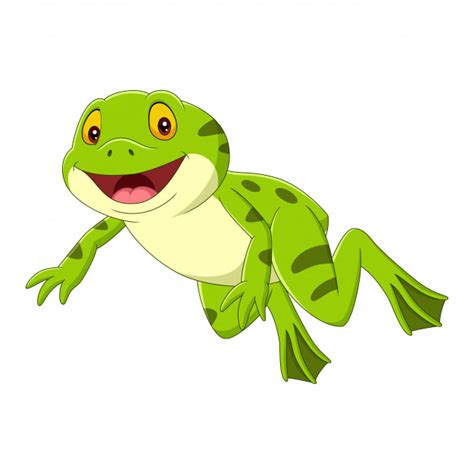 Premium Vector Cartoon Happy Green Frog Jumping