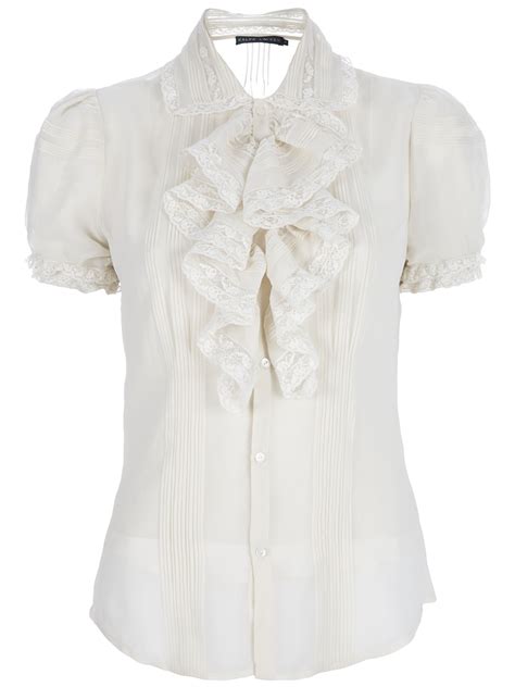 Ralph Lauren Lace Ruffled Blouse In White Lyst