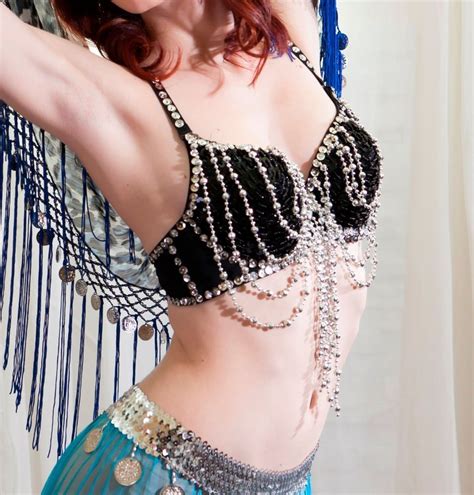 Professional Beaded Sequin Belly Dance Bra With Beaded Dangling Belly