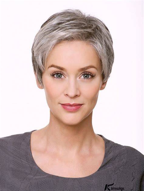 Monofilament 5 Cropped Synthetic Straight Grey Wigs