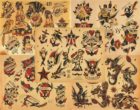 Sailor Jerry Traditional Vintage Style Tattoo Flash 5 Sheets 11x14 Old