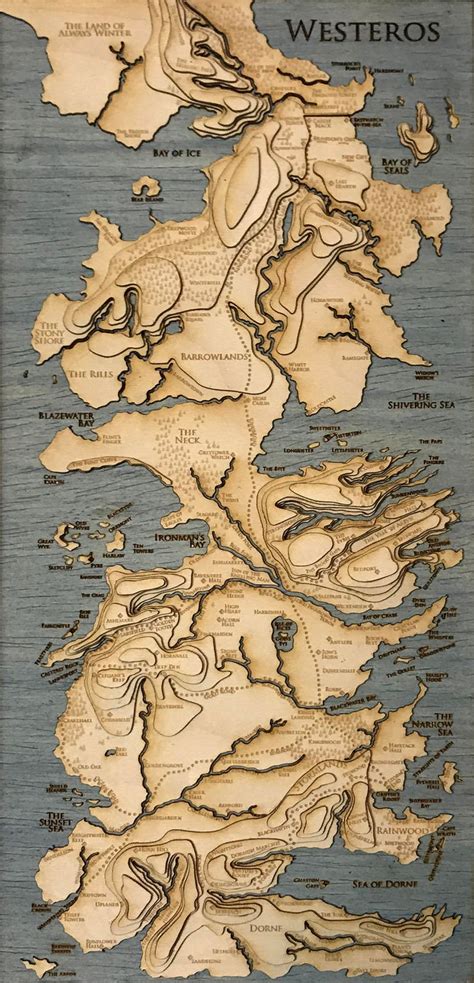 Topographic Map Of Westeros Game Of Thrones 55 X Etsy