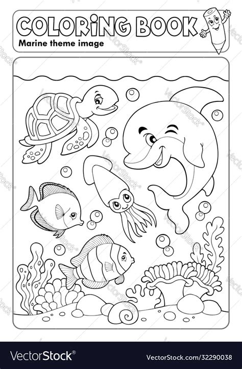 Coloring Book Marine Life Theme 3 Royalty Free Vector Image