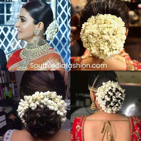 Indian Wedding Bun Hairstyle With Flowers And Gajra