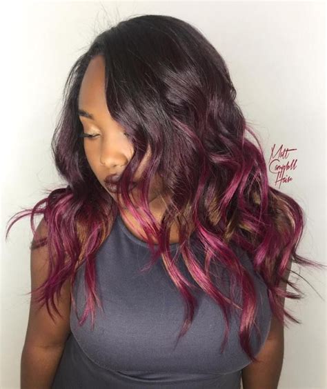 African American Burgundy Balayage Hairstyle Sew In Hairstyles Hair