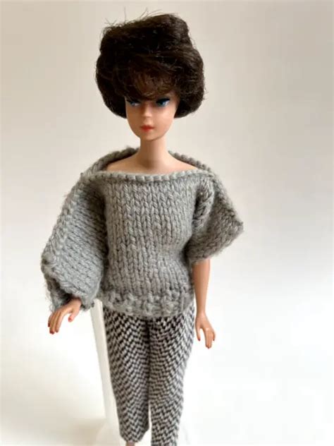 VINTAGE BRUNETTE BUBBLE Cut Barbie Doll Mattel S W Hand Knitted Sweater PicClick