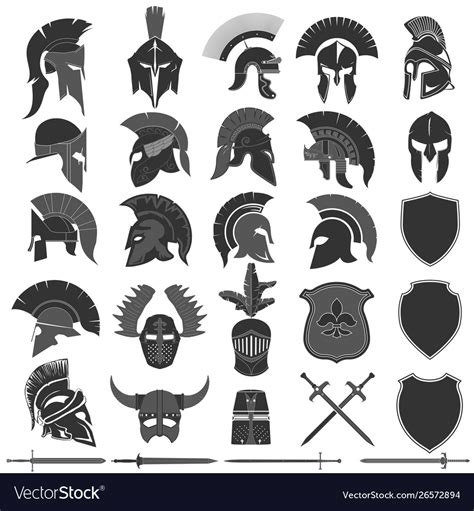 Spartan Helmet Logo Set Greek Warrior Royalty Free Vector