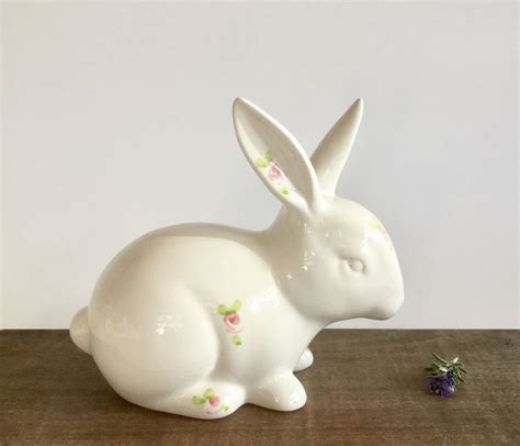 Vintage Bunny Figurine Easter Decor Woodland Animal White Rabbit With
