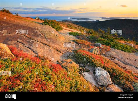 Sunset Cadillac Mountain Acadia National Park Maine Usa Stock Photo