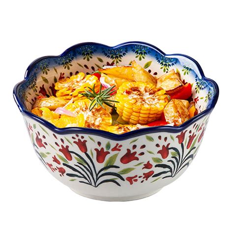 Qeeadeea Large Ceramic Salad Bowl Colorful 8 Porcelain Soup Bowl Oven