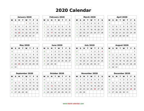 Printable Calendar Landscape 2020 Calendar Printables Free Templates