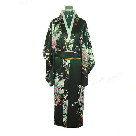 traditional japanese style geisha kimono yukata haori retro women dress obi floral print silk
