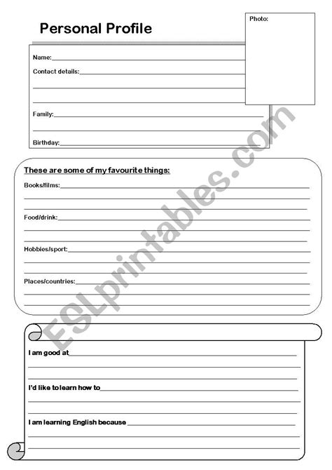 Personal Profile Sheet Esl Worksheet By Sabine