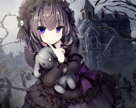 Download 1280x1024 Anime Girl Gothic Teddy Bear Loli