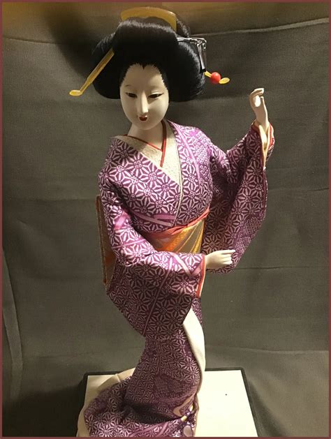 Japanese Geisha Doll Collectible Doll Purple Yuzen Dyed Kimono