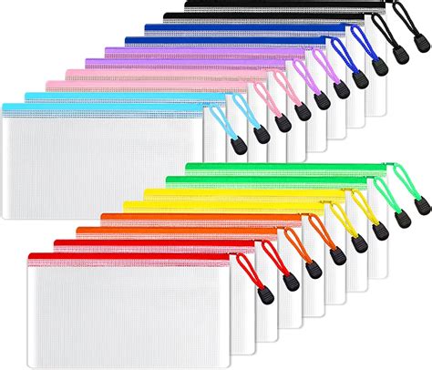 Sunee Plastic Mesh Zipper Pouch 4x9 In 9 Colors 18 Packs