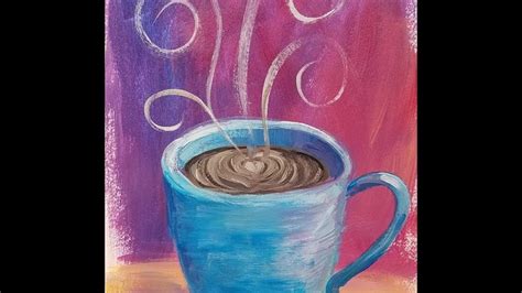 Coffee Cup Acrylic Painting Tutorial Live Easy Beginner Kitchen Art Free Painting Tutorial