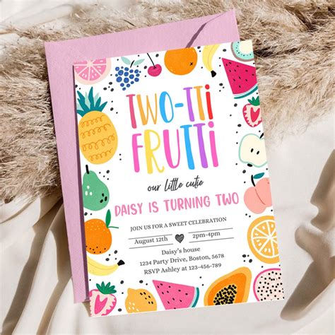 Editable Two Tti Frutti Birthday Party Invitation Two Tti Frutti 2nd