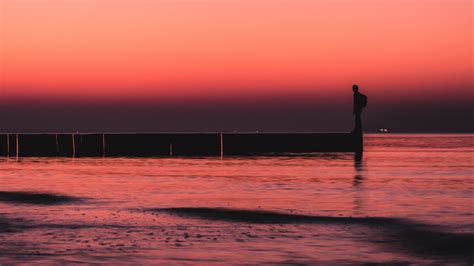 Pier Sea Silhouette Loneliness Horizon Distance 4k Hd Wallpaper