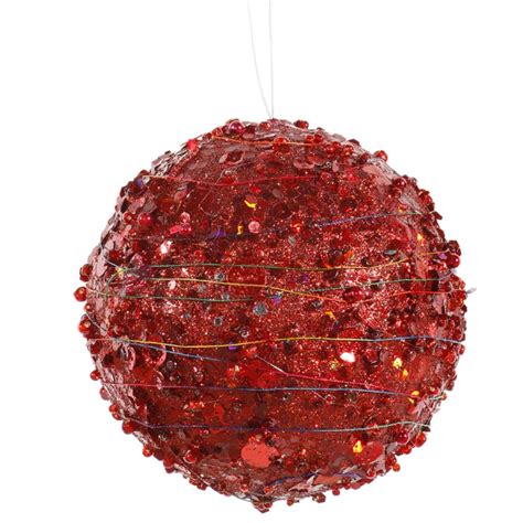 4 Red Sparkle Glitter And Sequin Kissing Christmas Ball Ornament