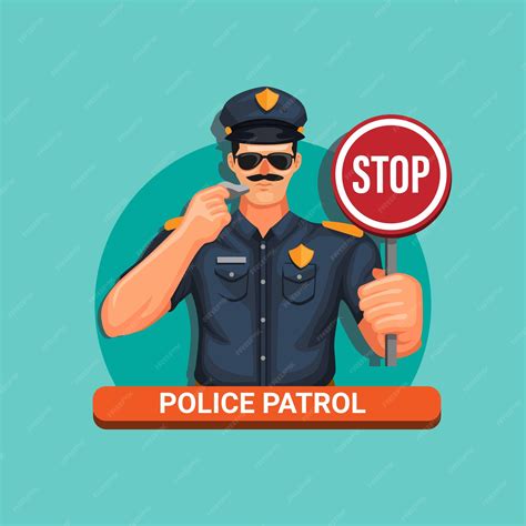 Premium Vector Police Man Gesture And Holding Stop Sign