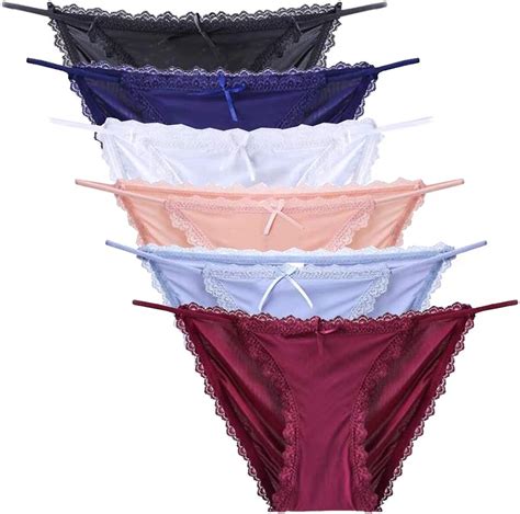 Nightease Women Lace Silk String Bikini Panties Pack Of 6pcs No Show Seamless Underwear Briefs