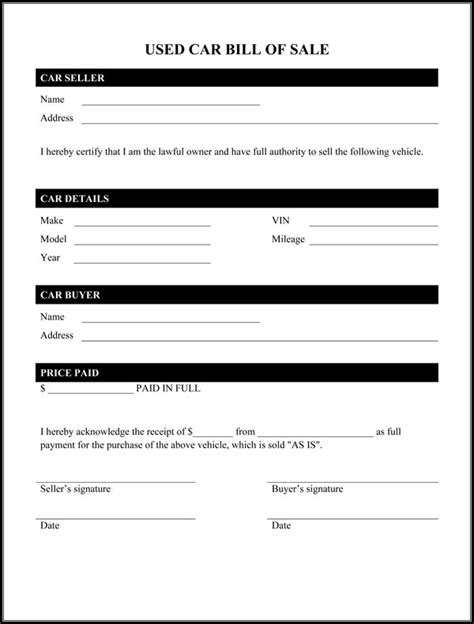Free Printable Vehicle Bill Of Sale Template Form Generic Free Motor