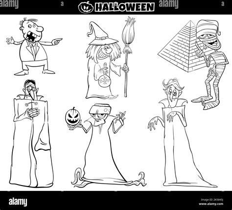 Black And White Cartoon Illustration Of Spooky Halloween Holiday Comic
