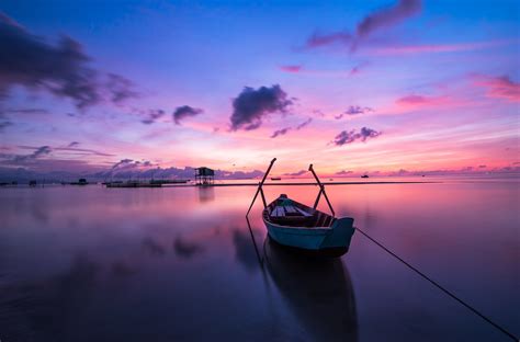Wallpaper Boat Sunset Sea Reflection Sky Vehicle Sunrise
