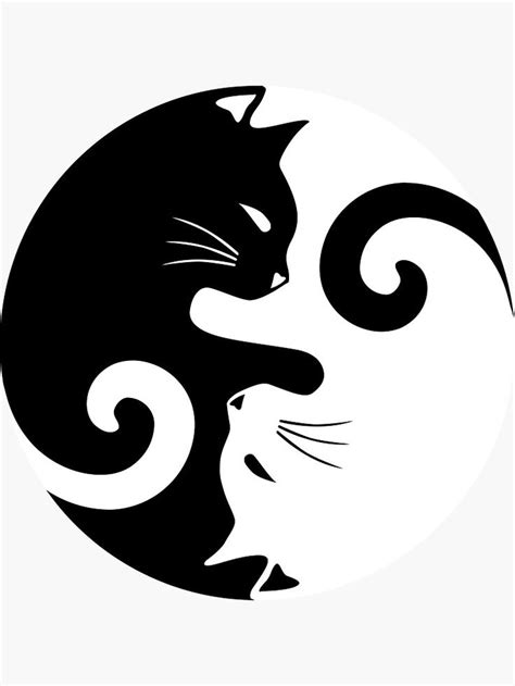 Ying Yang Cats Black And White Sticker By Mellowgroove Redbubble