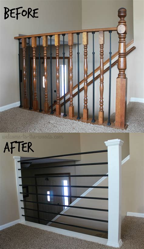 Before And After Stair Railing Diy Makeover