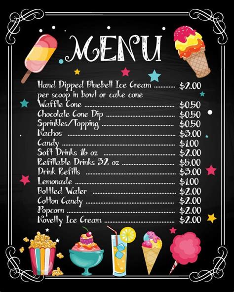 Editable Chalkboard Sweets Menu Icecream Menu Printable Etsy Ice