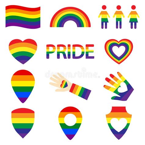 Lgbt Color Icons Set Gay Lesbian Rainbow Heart Map Location Free Love Flag Hand Support